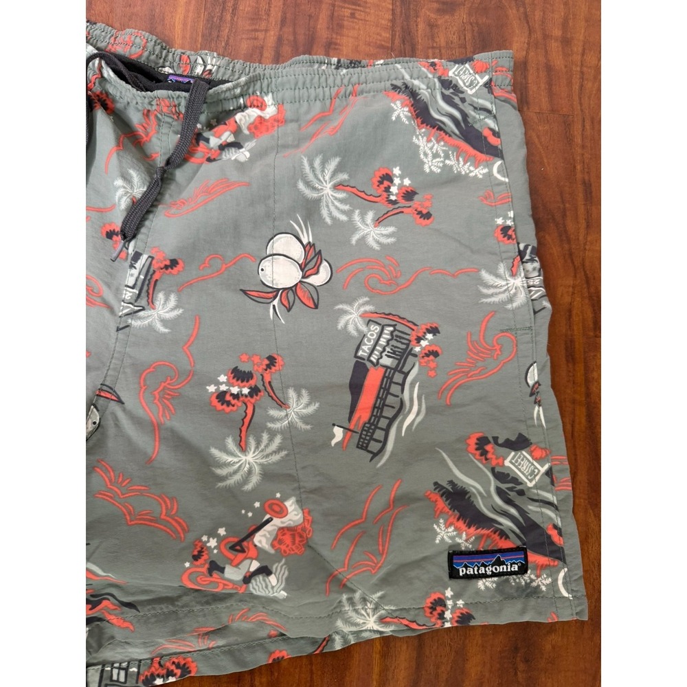 Patagonia Baggies Shorts Adult Large Green Lined C Street Tacos Print Mens SZ S - Picture 2 of 8